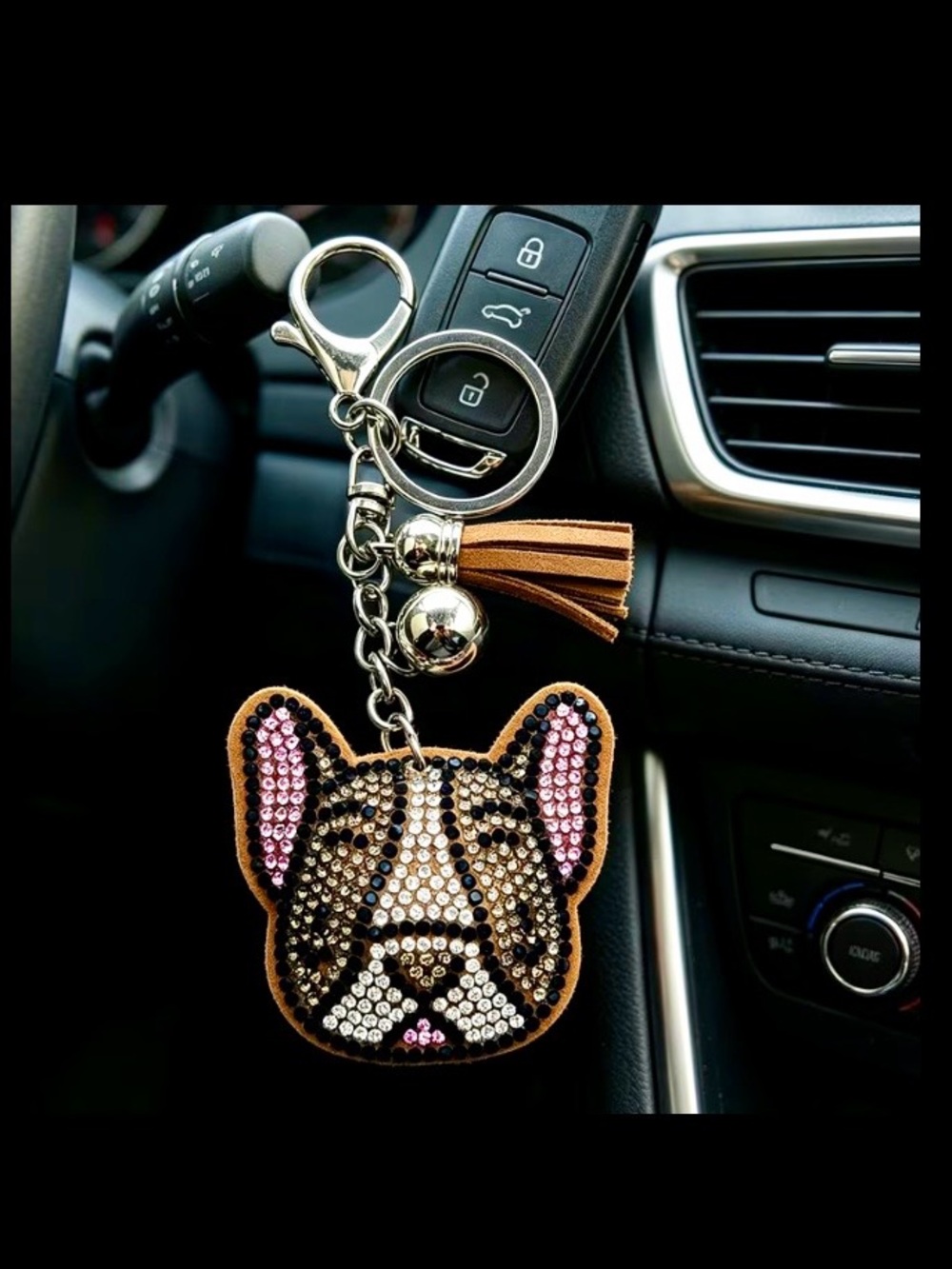 $42.00- Brown & Pink Crystal Boston Terrier Bag Charm Keychain